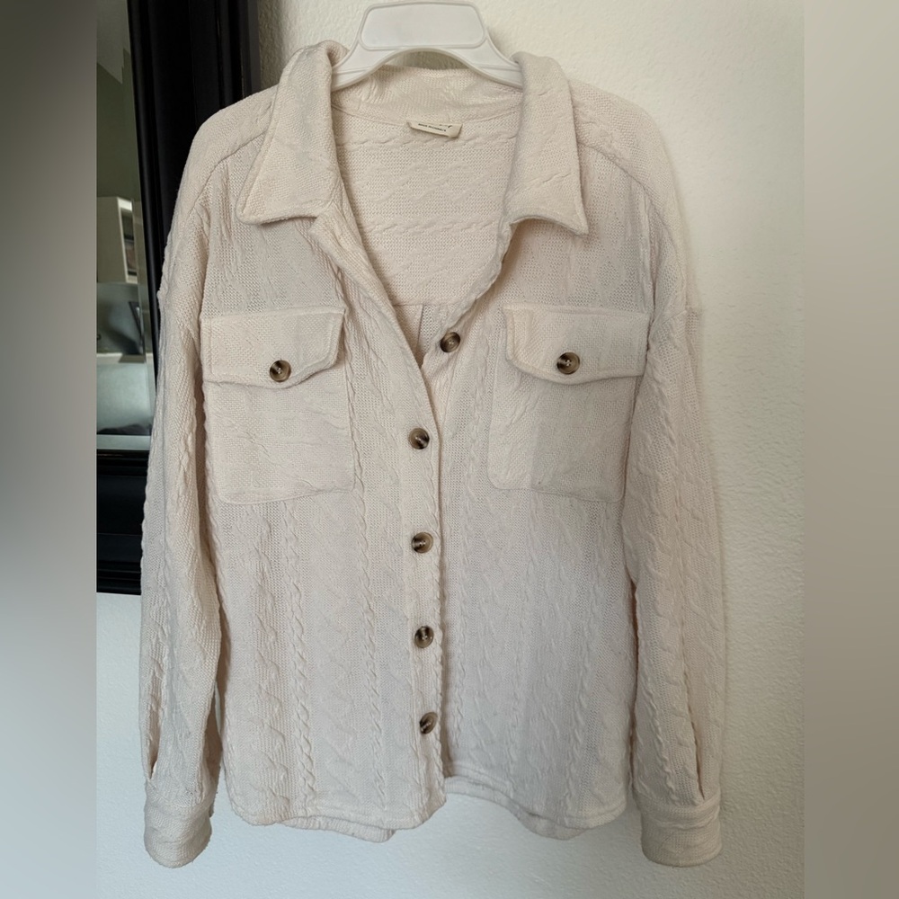 Cream Cable Knit Button-Up Sweater Cardigan